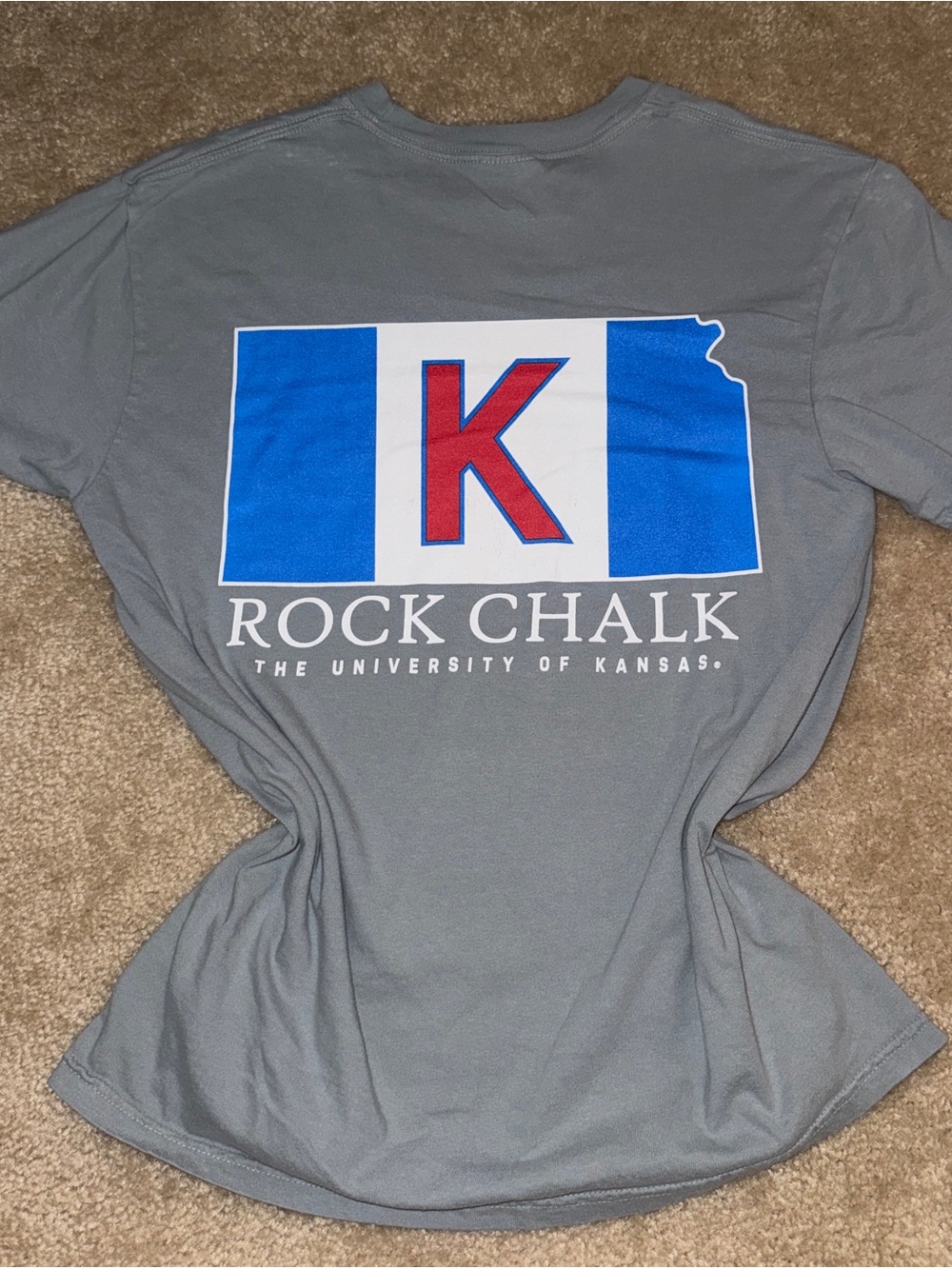 University of Kansas Rock Chalk Comfort Colors Gray Graphic T-Shirt Size M